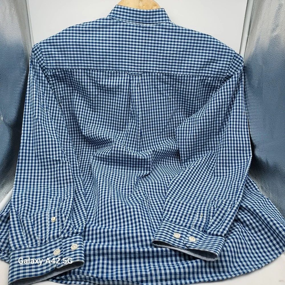 Izod Premium‎ Essentials Mens XLT Blue Gingham Button Down Shirt 100% Cotton